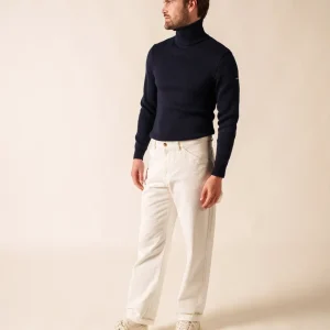 Pull col roulé marin - en laine (MARINE)