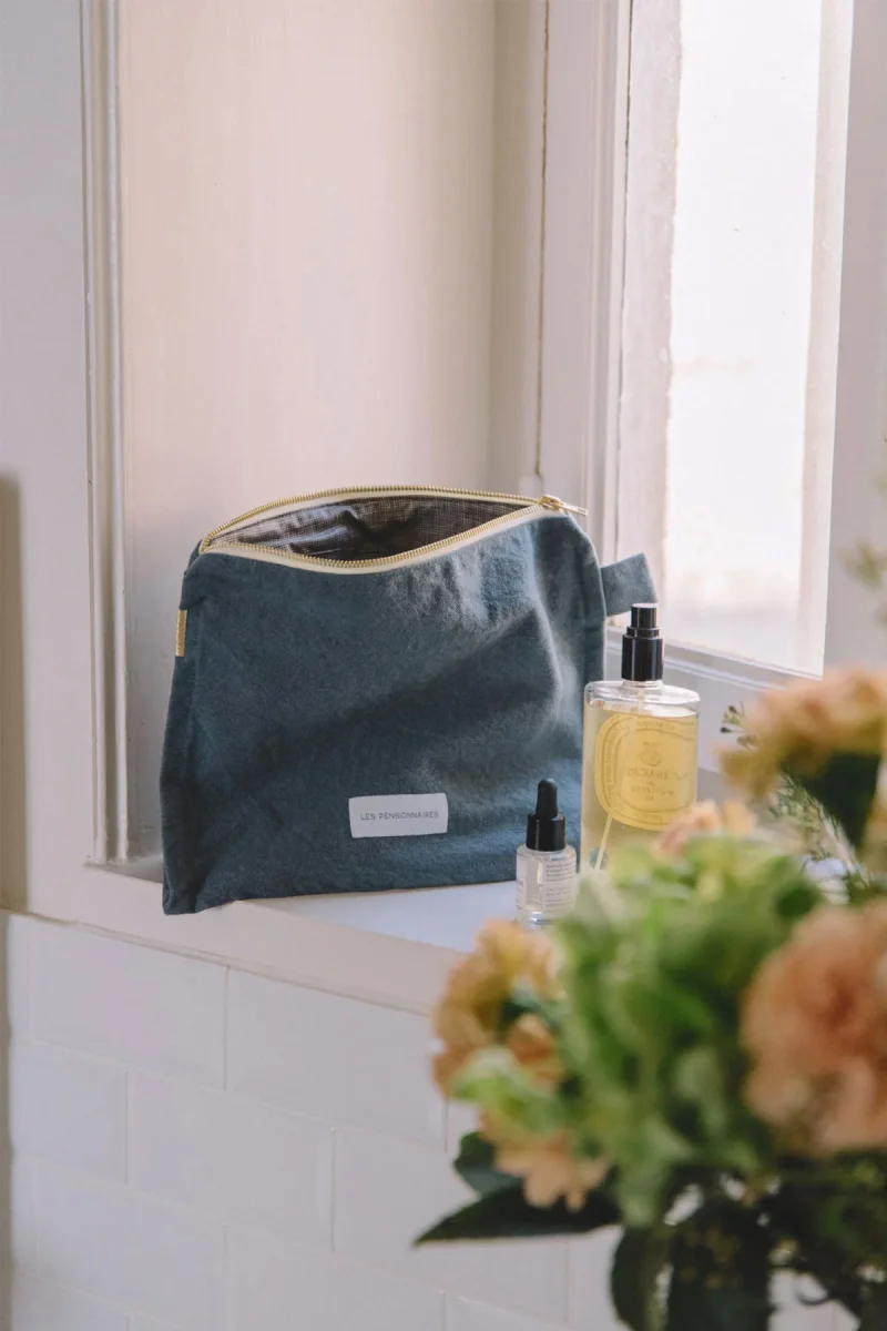 Trousse de toilette bleu horizon en épaisse toile de coton bio