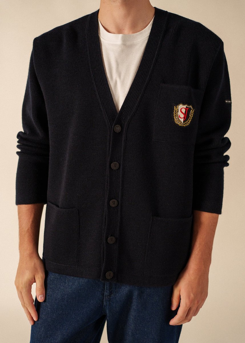 Cardigan en laine Yachting Réédit - à blason brodé poitrine (NAVY) – Image 5