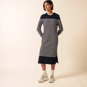 Robe pull longue Marée - rayée, en laine (NAVY/ECUME)
