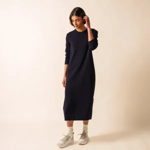 Robe pull longue Marée - unie, en laine (NAVY)