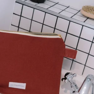 Trousse de toilette rouille en épaisse toile de coton bio