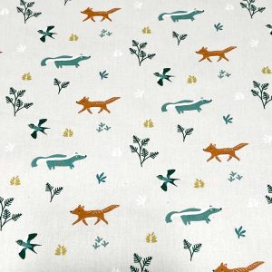 Tissu coton imprimé pour enfants, motifs blaireau, renards, hirondelles, 50cm