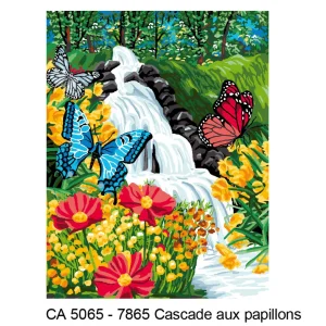 Toile canevas à broder, Luc Créations, Cascade aux papillons, 50x65