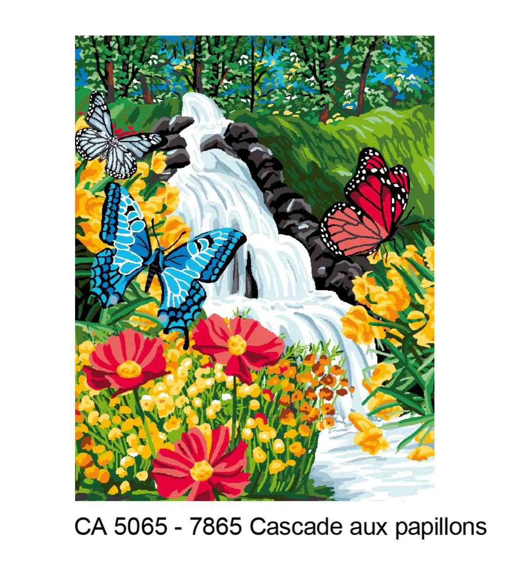 Toile canevas à broder, Luc Créations, Cascade aux papillons, 50x65 – Image 2