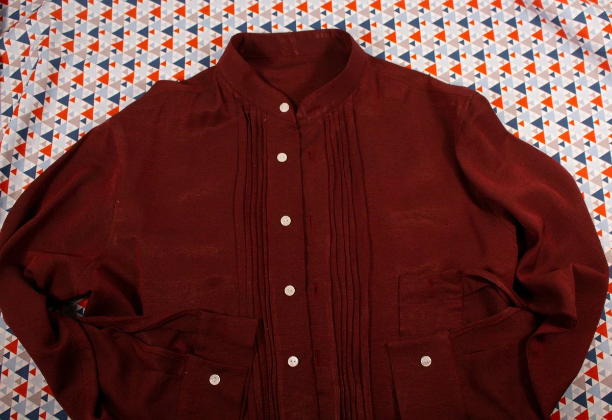 Tissu coton rouge uni bordeaux pour chemises homme – Image 3