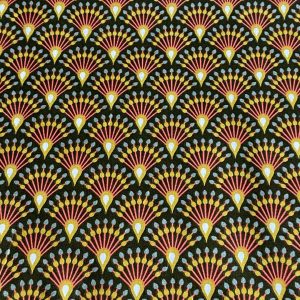 Tissu coton Ginza bronze motifs japonais éventails, fabrication française, 50cm