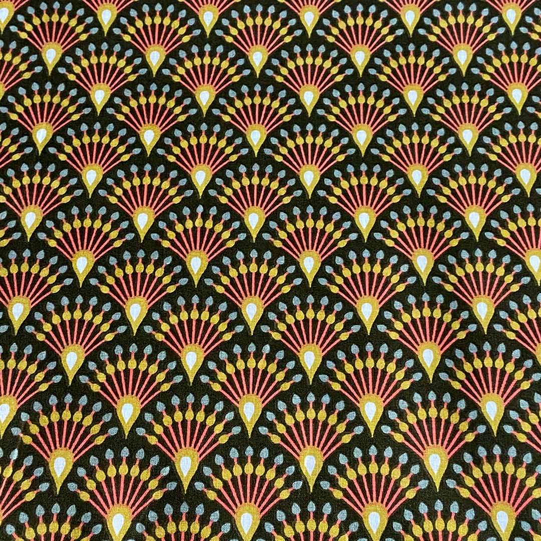 Tissu coton Ginza bronze motifs japonais éventails, fabrication française, 50cm – Image 2