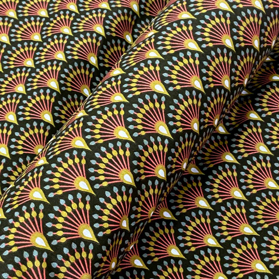 Tissu coton Ginza bronze motifs japonais éventails, fabrication française, 50cm – Image 5