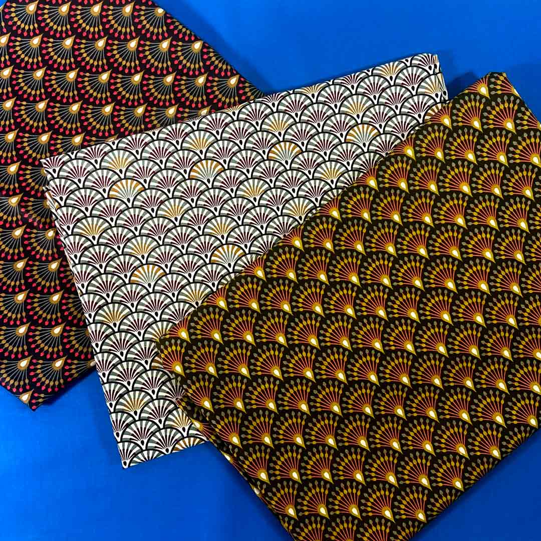 Tissu coton Ginza bronze motifs japonais éventails, fabrication française, 50cm – Image 6