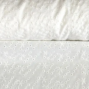 Tissu coton brodé blanc motifs étoile abstraits, 50cm, Tissu Domotex