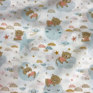 Tissu coton Amiki, motifs étoiles, lunes, nuages, tissu Domotex, 50cm