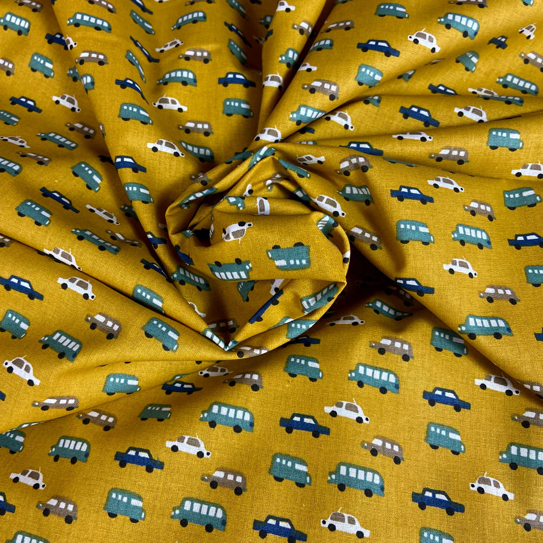 Tissu coton luigi moutarde/veronese motifs voitures, tissu Domotex, 50cm – Image 6