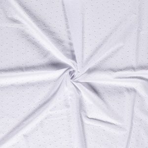 Tissu coton brodé blanc optique motifs cercles abstraits, 10cm