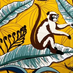 Tissu coton épais demi natté Ubud Ocre/Sapin, création française, 50cm