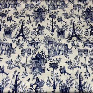 Tissu coton épais demi natté baguette blanc/bleu, création française, 50cm