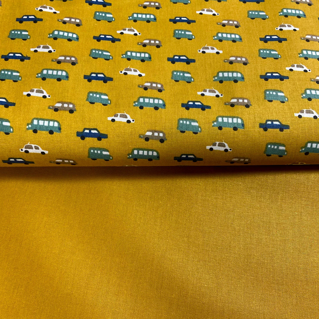 Tissu coton luigi moutarde/veronese motifs voitures, tissu Domotex, 50cm – Image 4