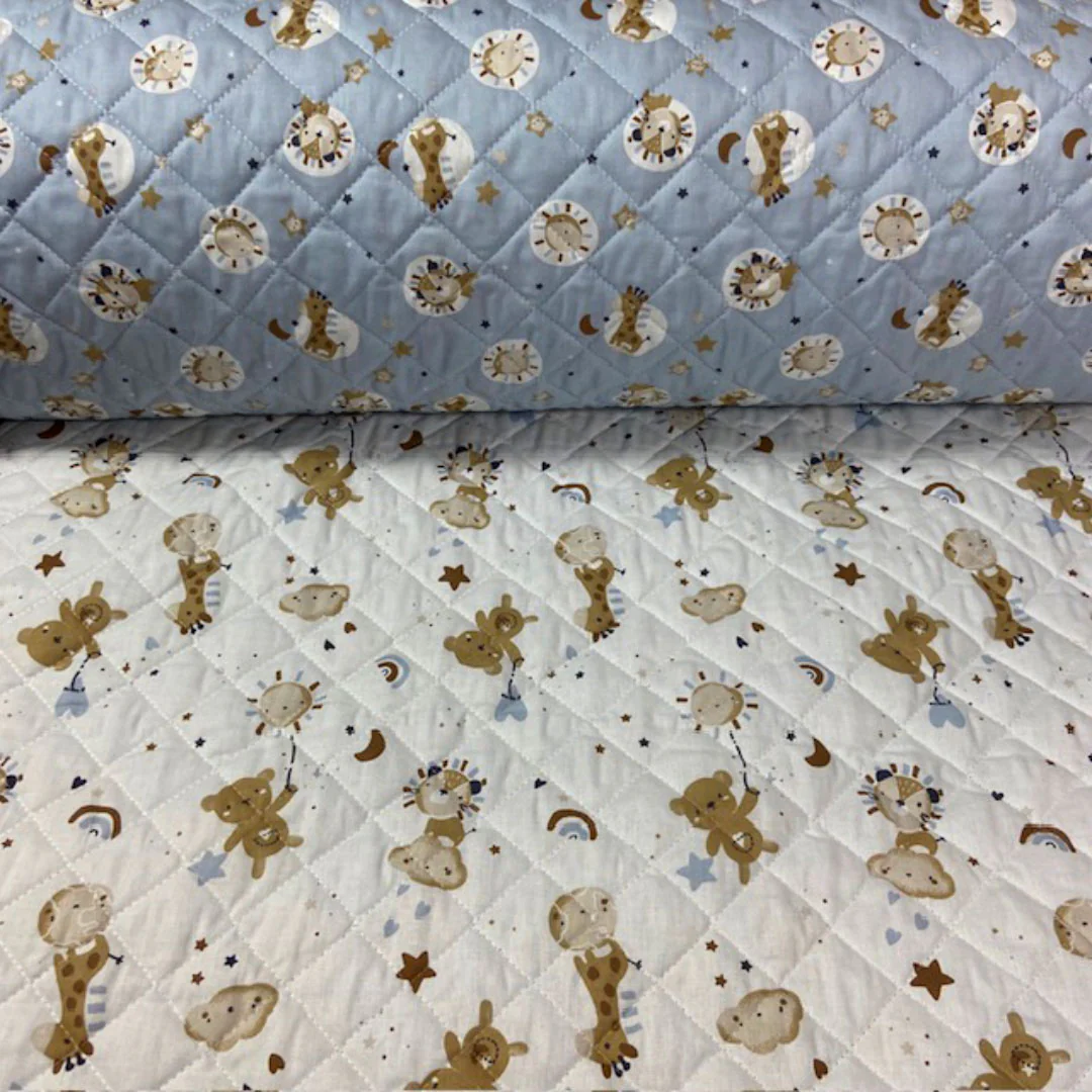 Tissu coton matelassé réversible pour enfants, Blini/Bloubi bleu 50cm – Image 4