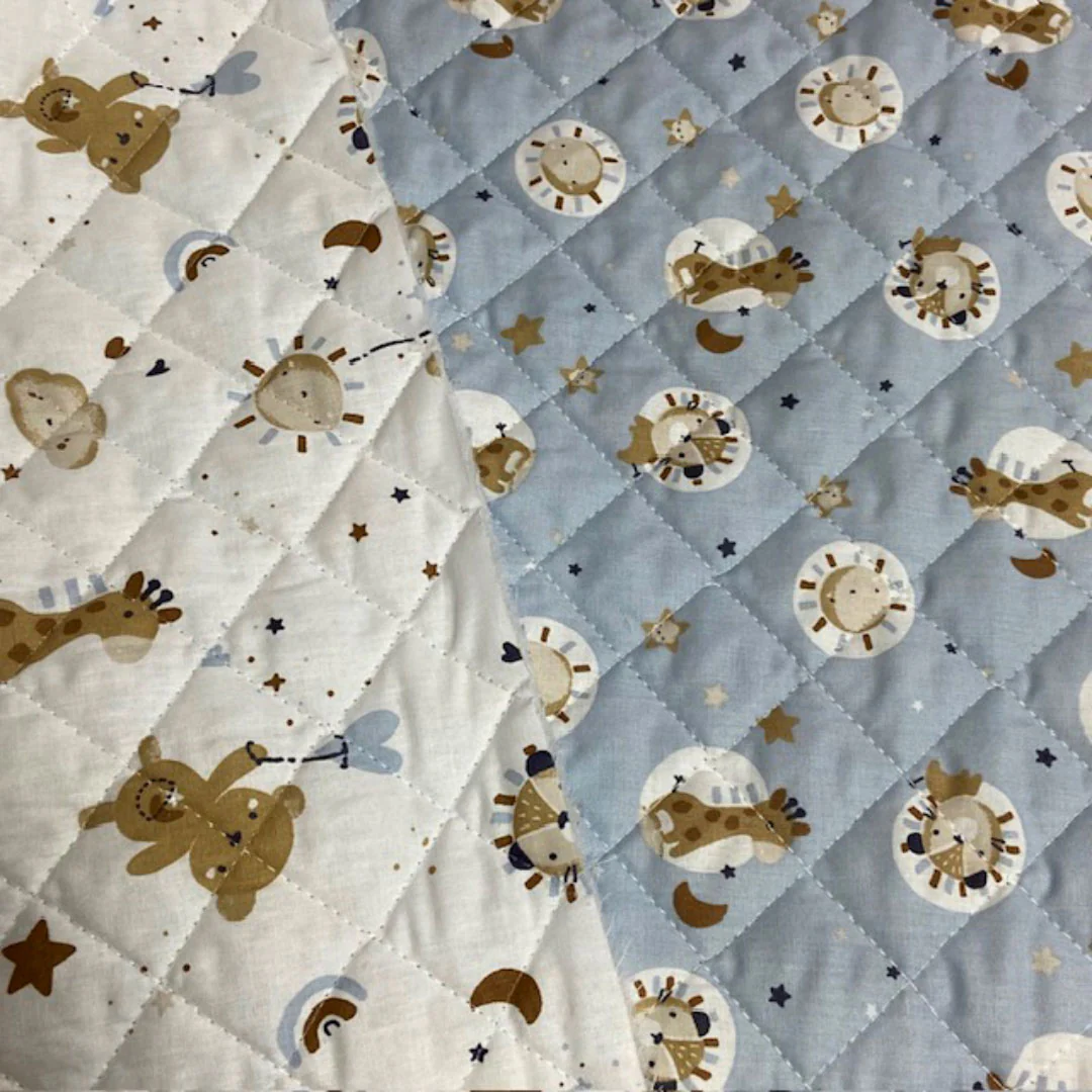 Tissu coton matelassé réversible pour enfants, Blini/Bloubi bleu 50cm