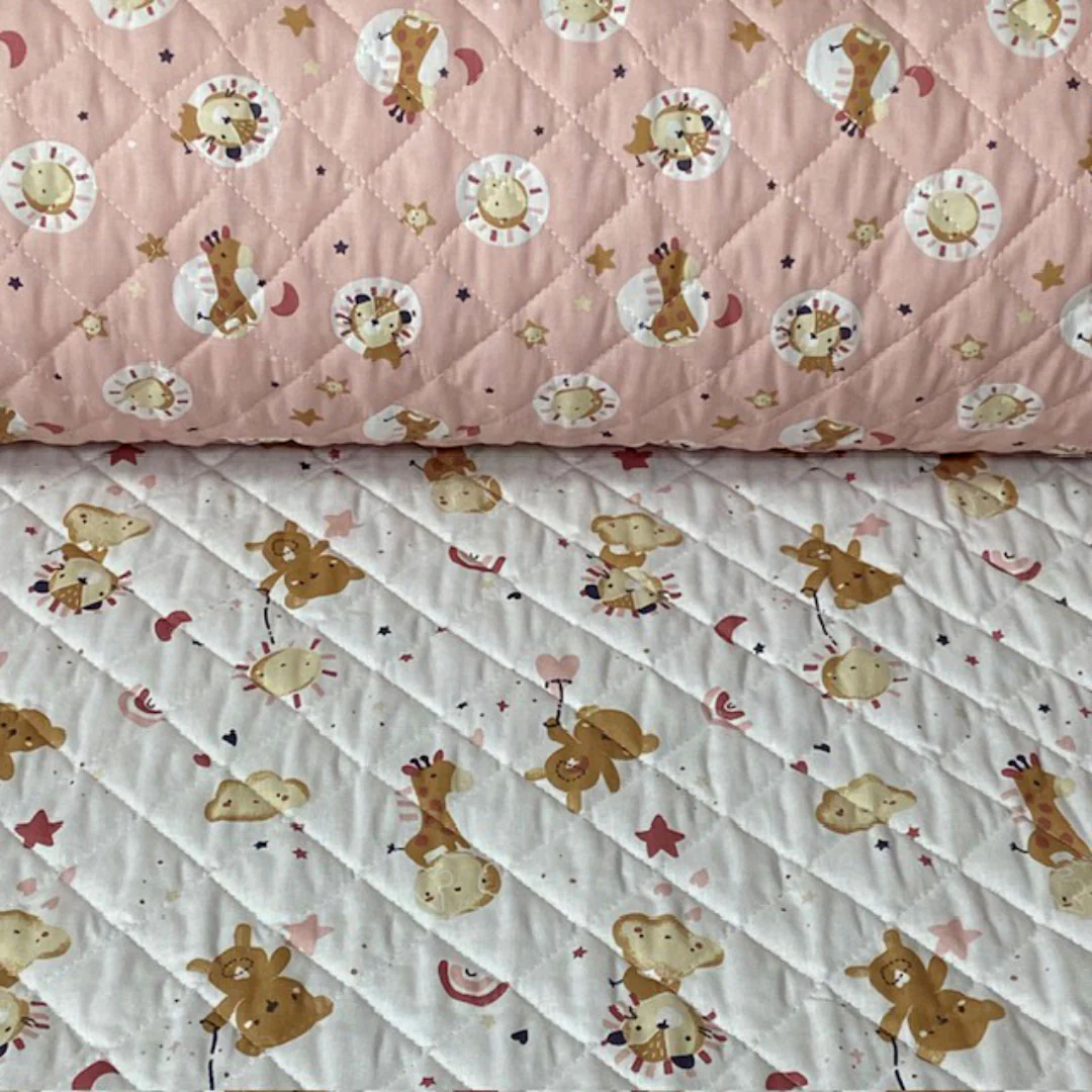 Tissu coton matelassé réversible pour enfants, Blini/Bloubi, Poudre/caramel rose 50cm – Image 4