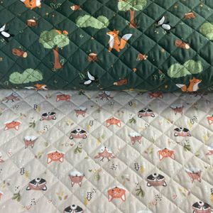 Tissu coton matelassé réversible pour enfants, Guy/Doupadi vert lin, 50cm