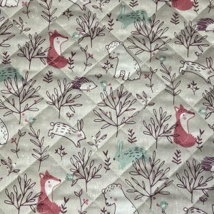 Tissu coton matelassé réversible pour enfants, Hopla/Grege/Celadon, 50cm