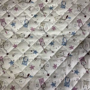 Tissu coton matelassé réversible pour enfants, Lunazel/Chouni/Vieux Rose, 50cm