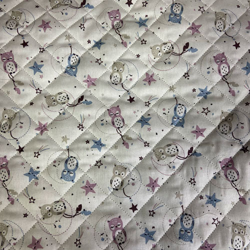 Tissu coton matelassé réversible pour enfants, Lunazel/Chouni/Vieux Rose, 50cm