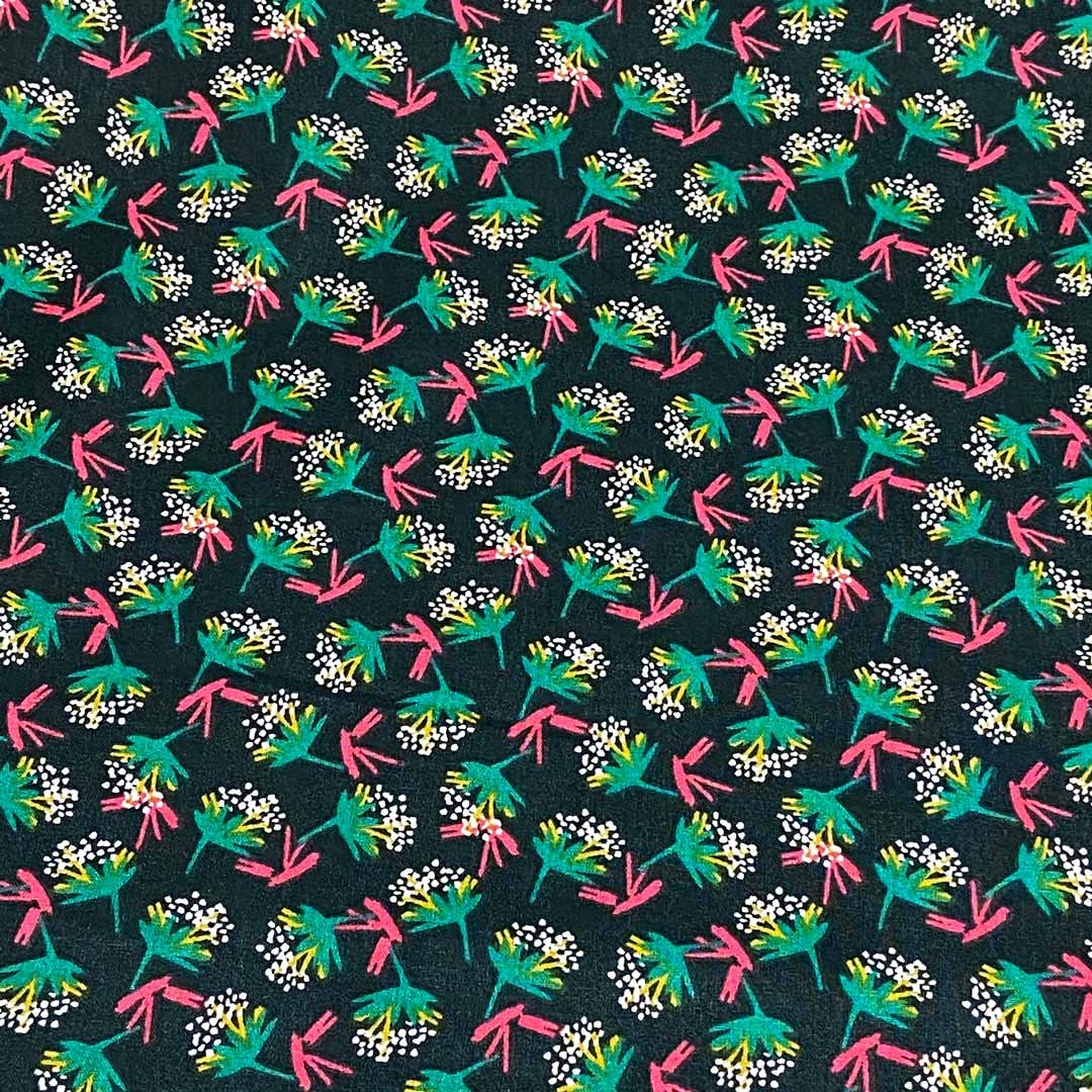 Tissu coton Ombilo cyprès/émeraude, imprimé floral, tissu Domotex, 50cm