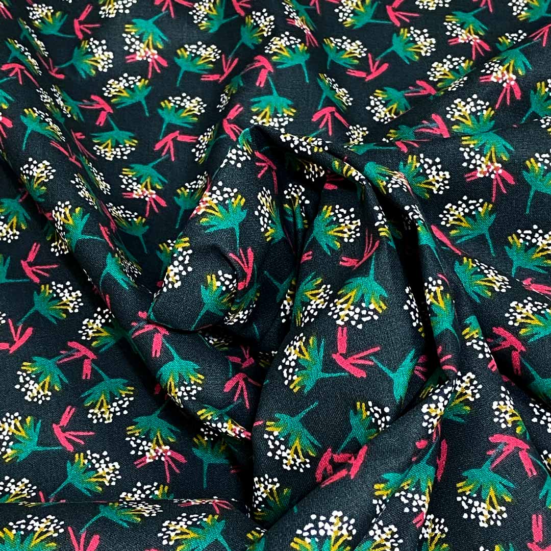 Tissu coton Ombilo cyprès/émeraude, imprimé floral, tissu Domotex, 50cm – Image 3