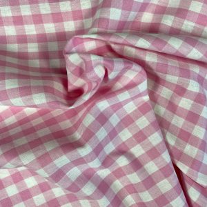 Tissu coton Vichy rose grands carreaux 50cm