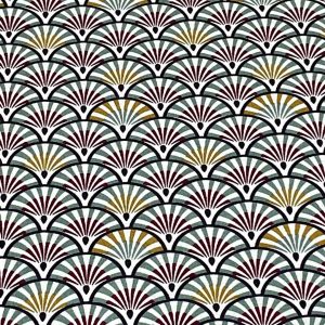 Tissu coton Yona thym/camel motifs japonais éventails, fabrication française, 50cm