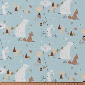 Tissu coton Zamzam bleu/cassonade, tissu Domotex, 50cm