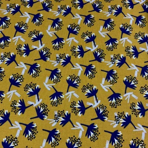 Tissu coton demi natté Omby/Ocre/bleu, création française, 50cm