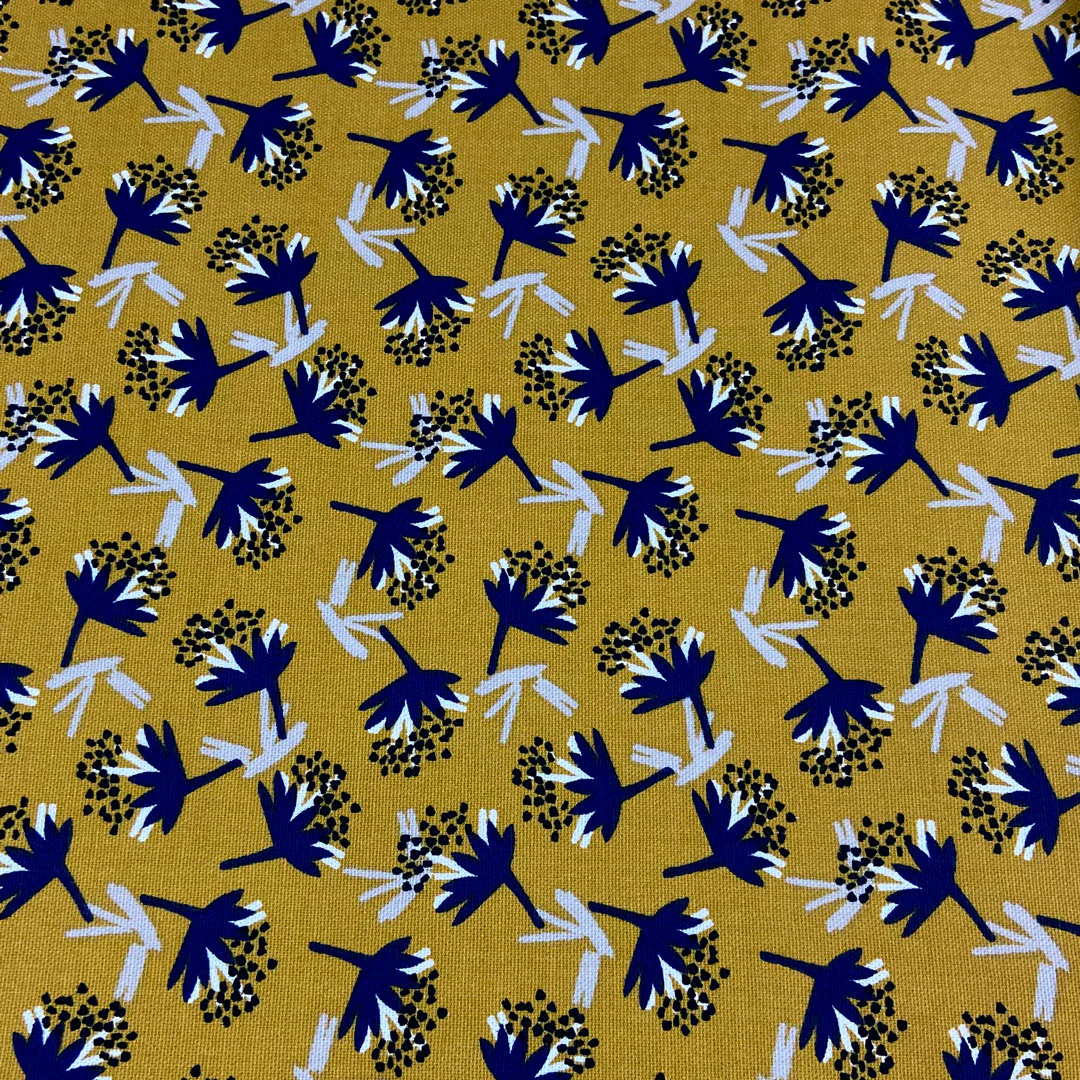 Tissu coton demi natté Omby/Ocre/bleu, création française, 50cm