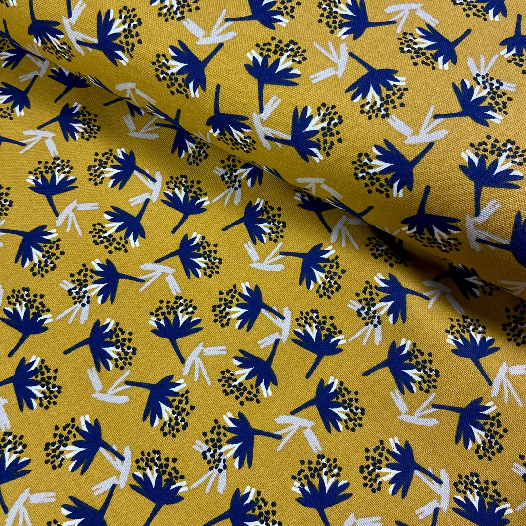Tissu coton demi natté Omby/Ocre/bleu, création française, 50cm – Image 3