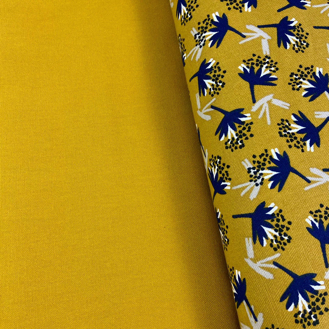 Tissu coton demi natté Omby/Ocre/bleu, création française, 50cm – Image 4