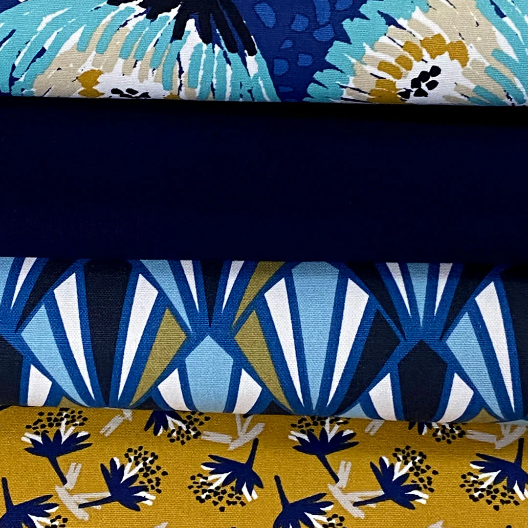 Tissu coton demi natté Omby/Ocre/bleu, création française, 50cm – Image 6