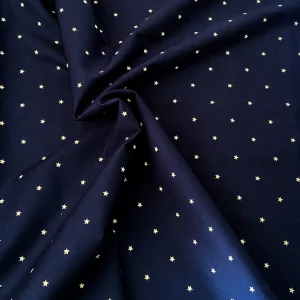 Tissu coton imprimé étoile, bleu marin foncé, 50cm