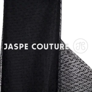Tissu tulle floque à pois noir sur fonds noir Ravello, 50cm