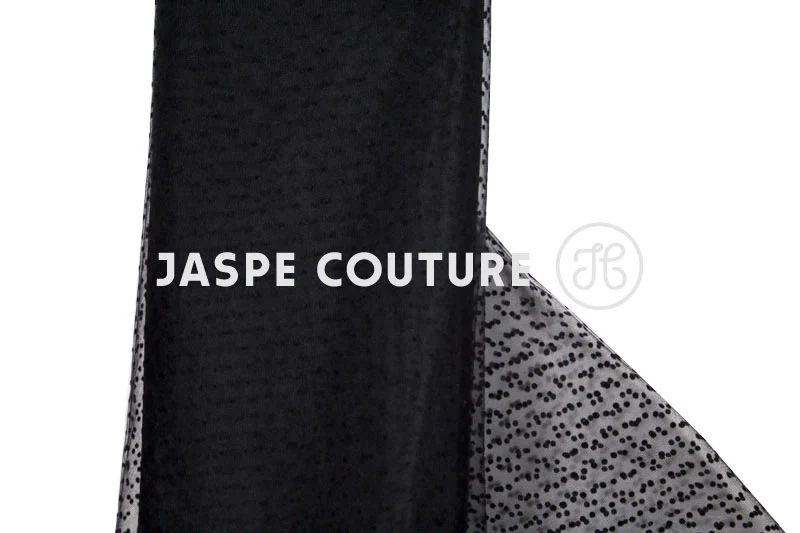 Tissu tulle floque à pois noir sur fonds noir Ravello, 50cm – Image 2