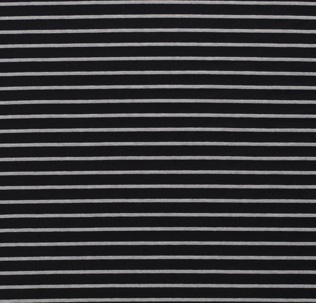 Tissu jersey à rayures, tricot jersey noir/gris, 50cm – Image 2
