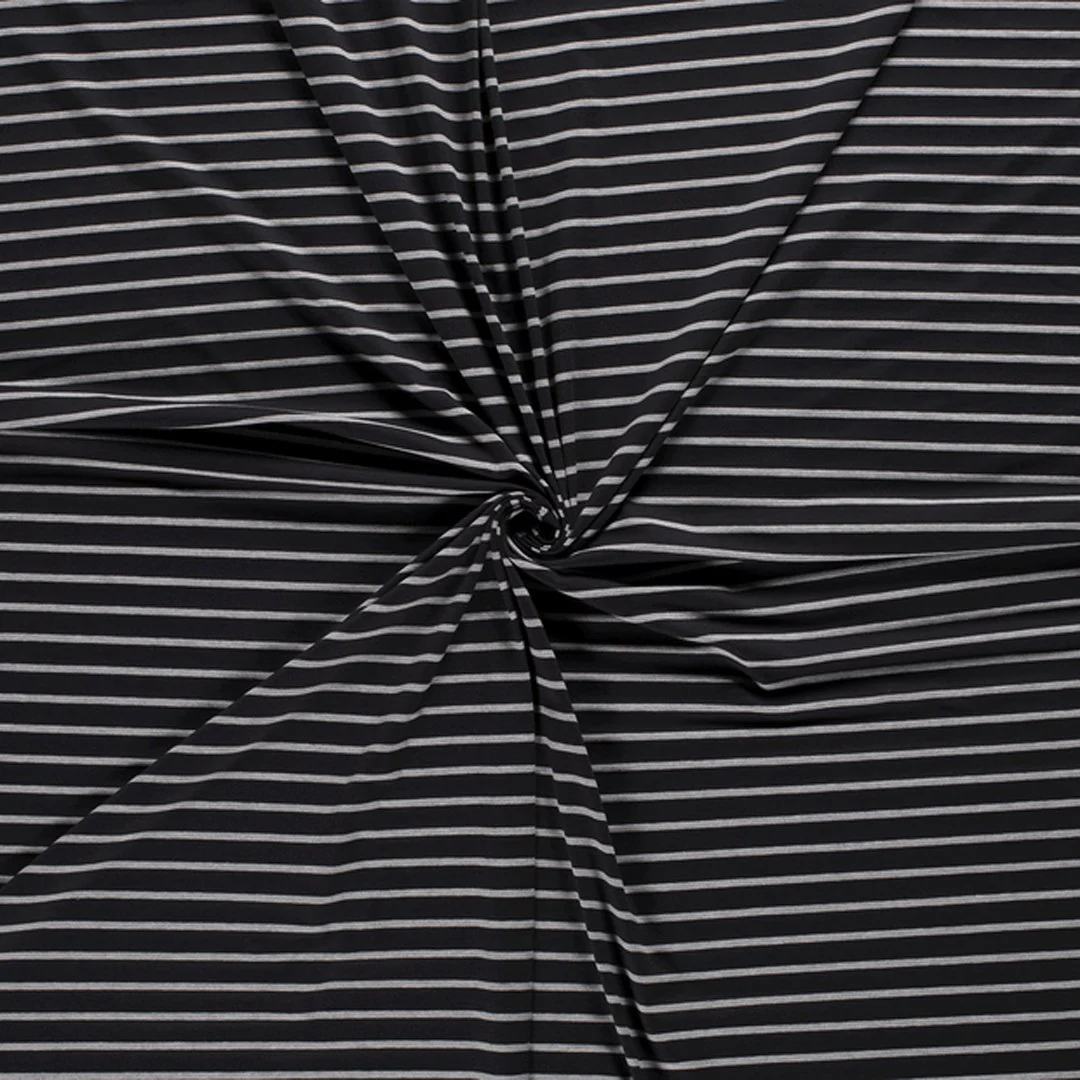 Tissu jersey à rayures, tricot jersey noir/gris, 50cm – Image 3