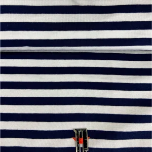 Coupon de Tissu coton jersey à rayures, tricot marine/blanc, 40cmx150cm