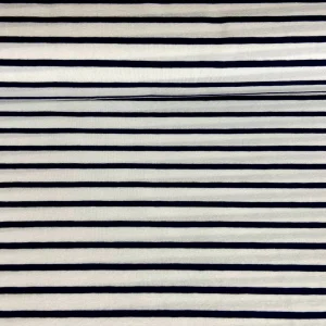 Tissu coton jersey à rayures, tricot marine/blanc, 50cm
