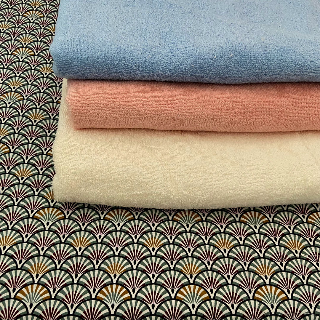 Tissu coton Yona thym/camel motifs japonais éventails, fabrication française, 50cm – Image 4