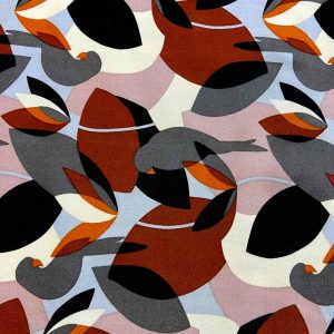 Tissu viscose Psitta oiseaux/feuilles multicolores made in France, 10cm