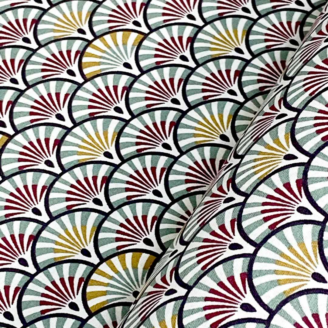 Tissu coton Yona thym/camel motifs japonais éventails, fabrication française, 50cm – Image 3