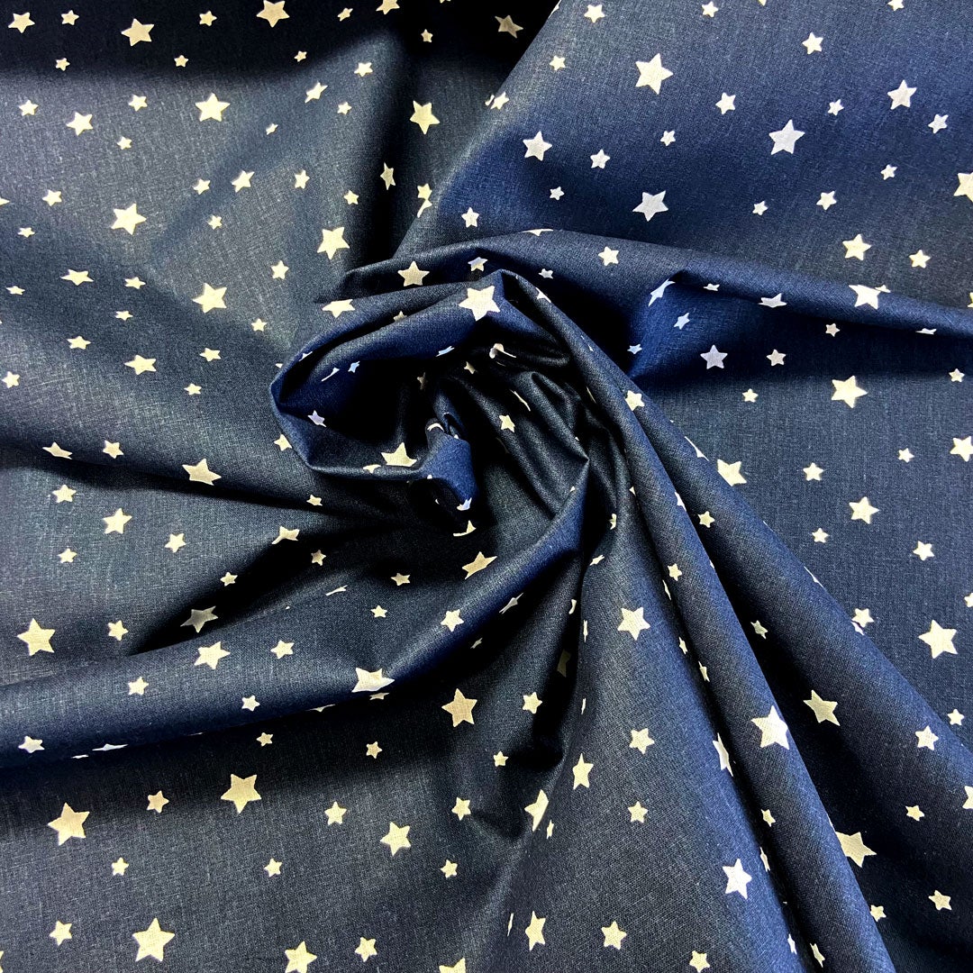 Tissu coton zetoile marine/blanc, tissu Domotex, 50cm – Image 2