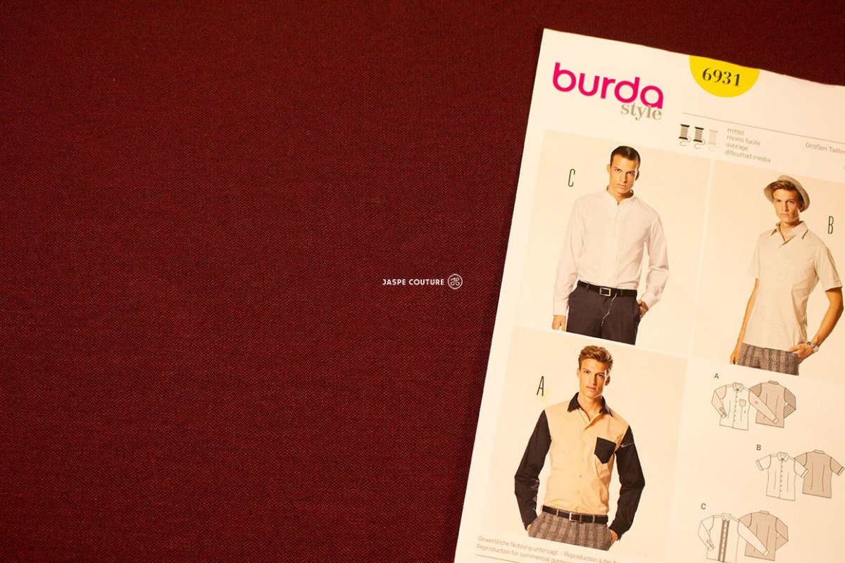 Tissu coton rouge uni bordeaux pour chemises homme – Image 5